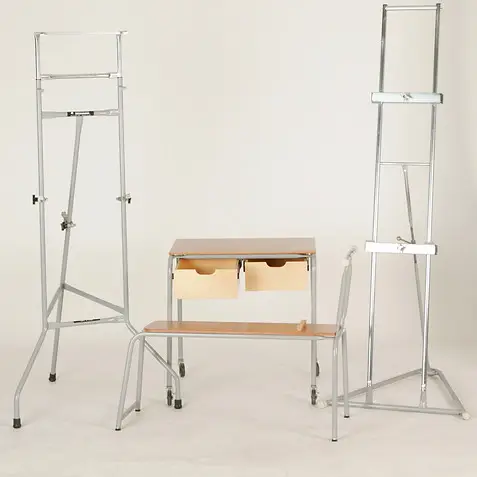 The Barnesville Easels product family: Stak easel, taboret, drawing donkey, and Slope easel